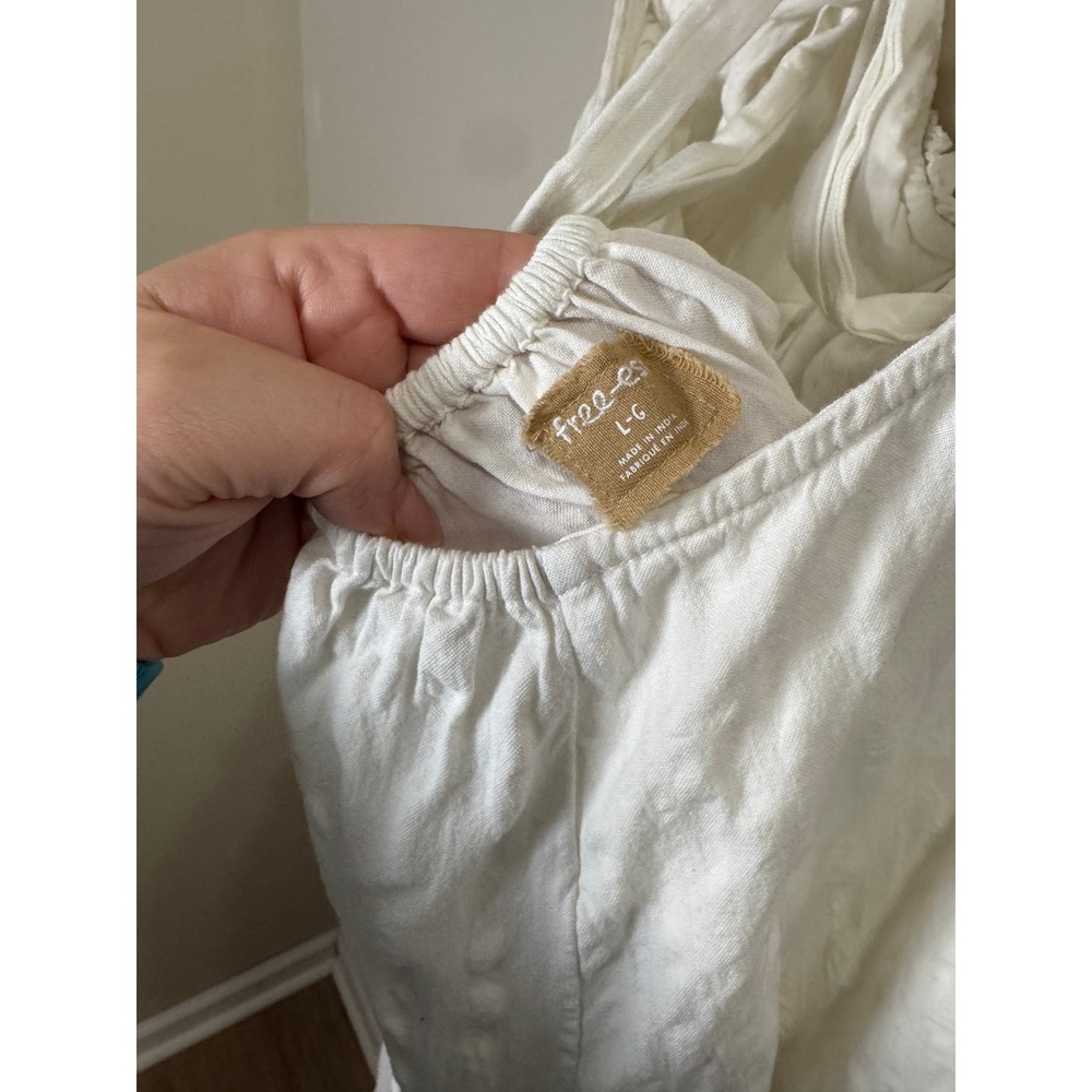 Free People White Textured Midi Dress Bohemian Open Back Tie Straps Womens Large - Picture 8 of 8
